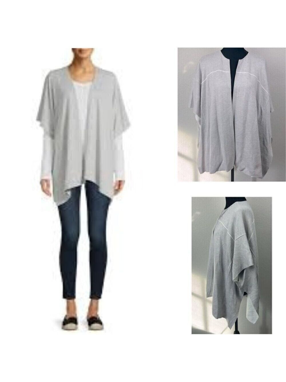 Club Monaco Cashmere Wrap Sweater Gray Open-Front Poncho Cardigan Vest Soft S